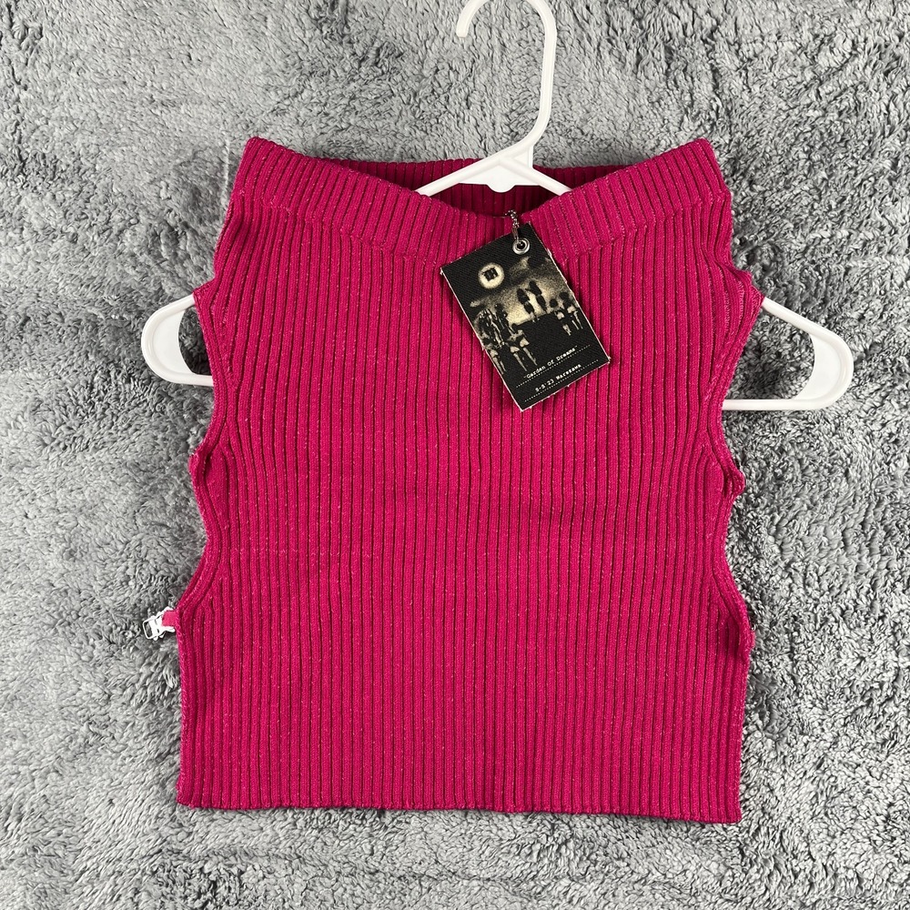 MISBHV Garden Of Dreams Ribbed Knit Top Womens M Fuchsia Pink Off The Shoulder